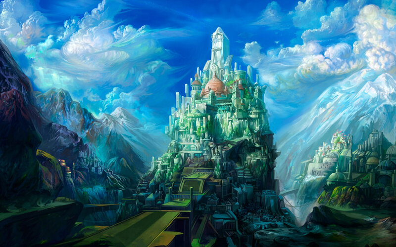 fantasy castle in mountain valley