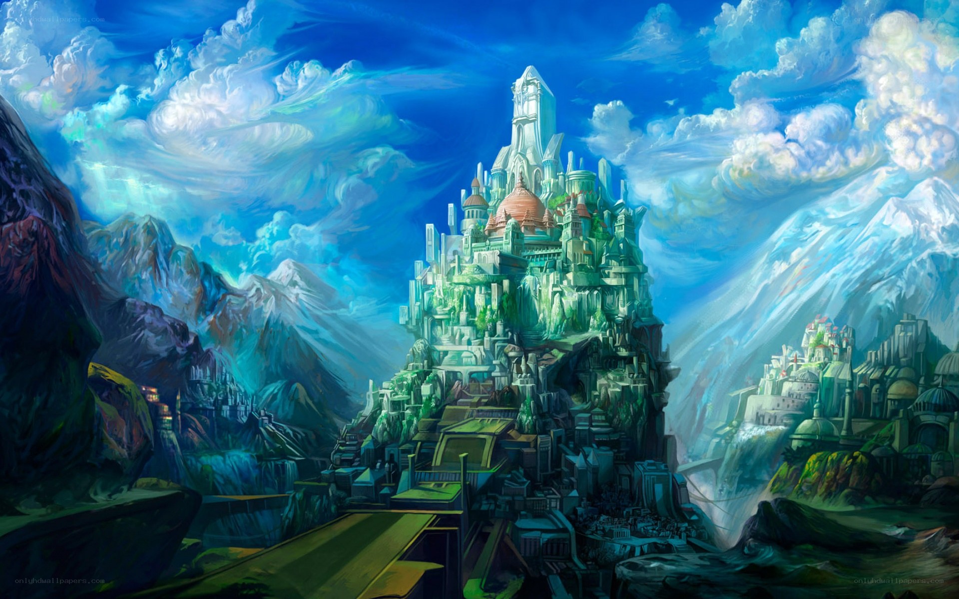fantasy castle in mountain valley