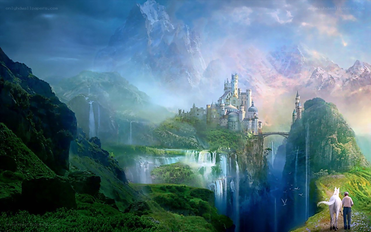 Fantasy castle in mountain valley