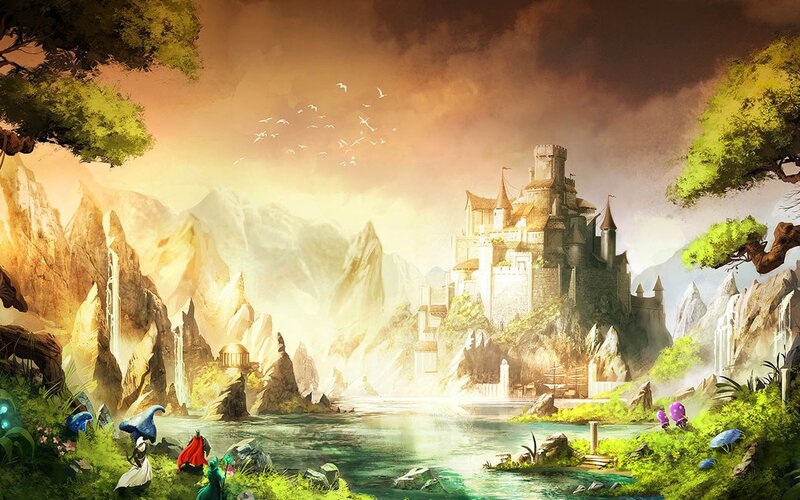 Fantasy castle in mountain valley