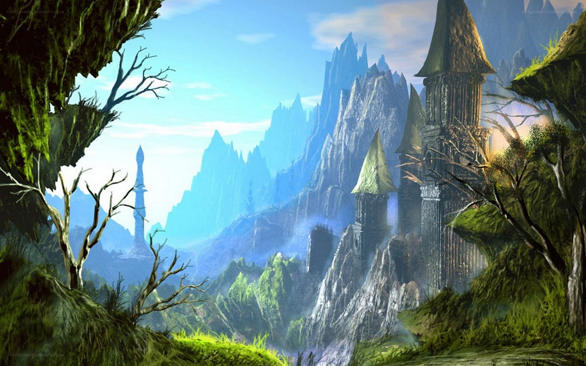 fantasy castle in mountain valley