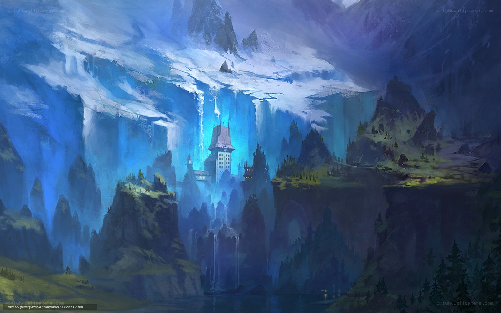 Fantasy castle in mountain valley