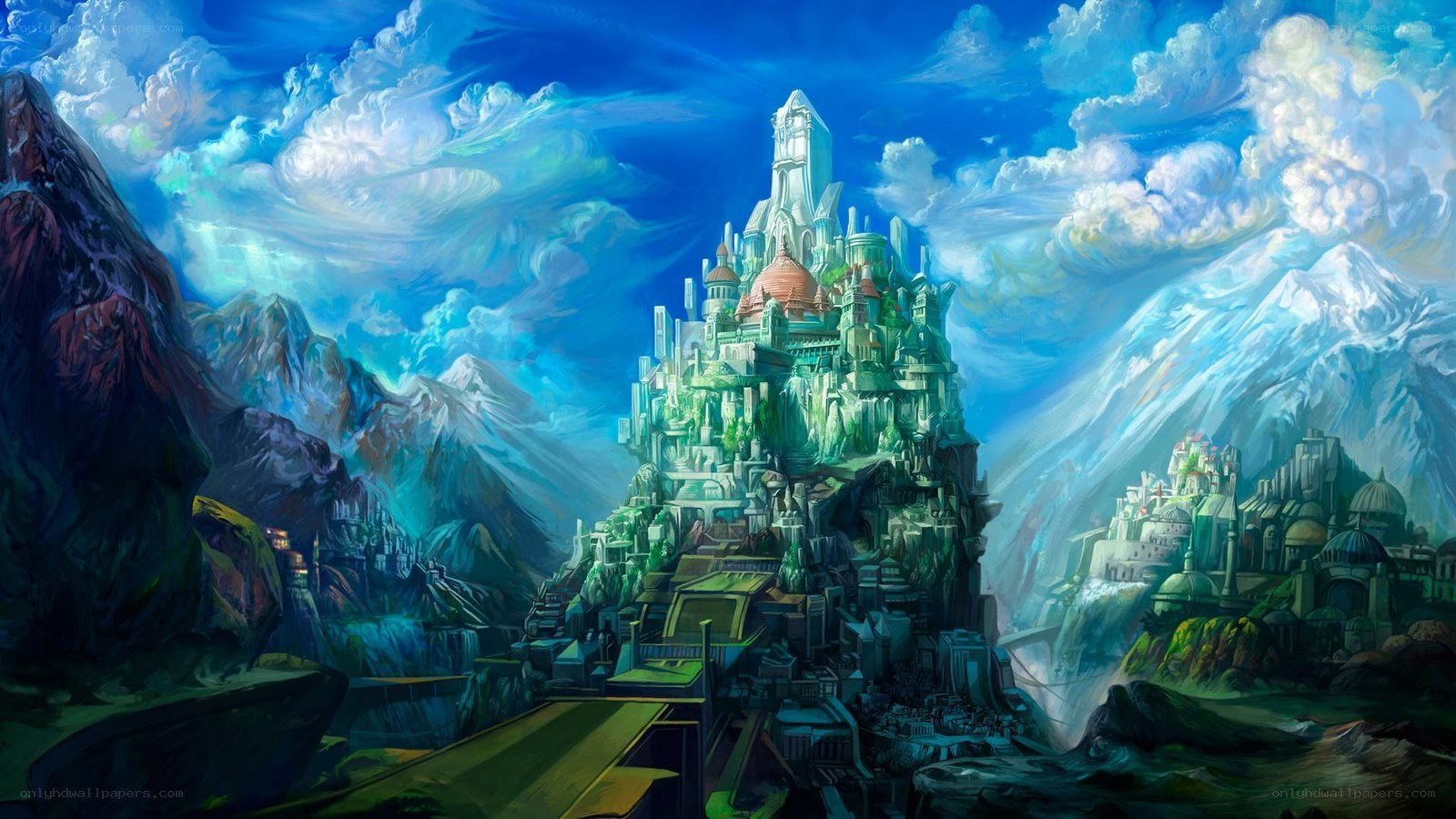 fantasy castle in mountainous landscape