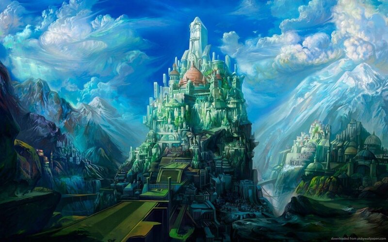 fantasy castle in mountains