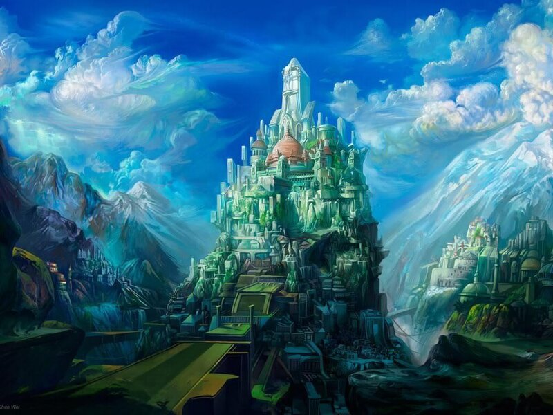 fantasy castle in the mountains
