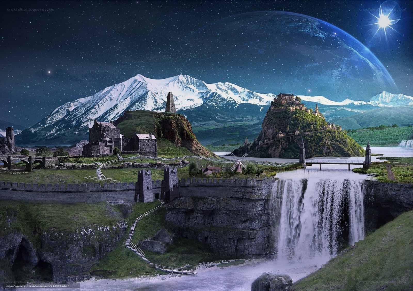Fantasy castle landscape at night