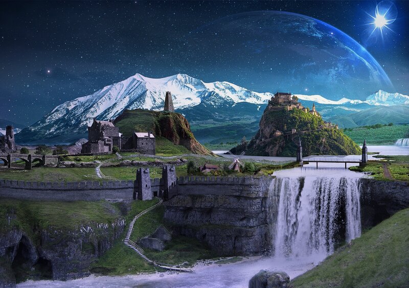 Fantasy Castle Landscape — Blue, Dramatic, Night