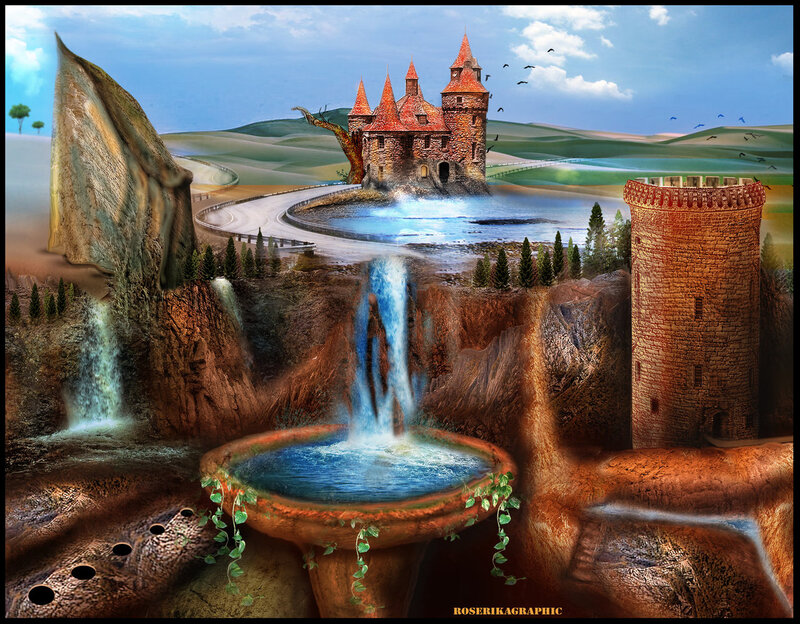 Fantasy Castle Landscape — Blue, Serene