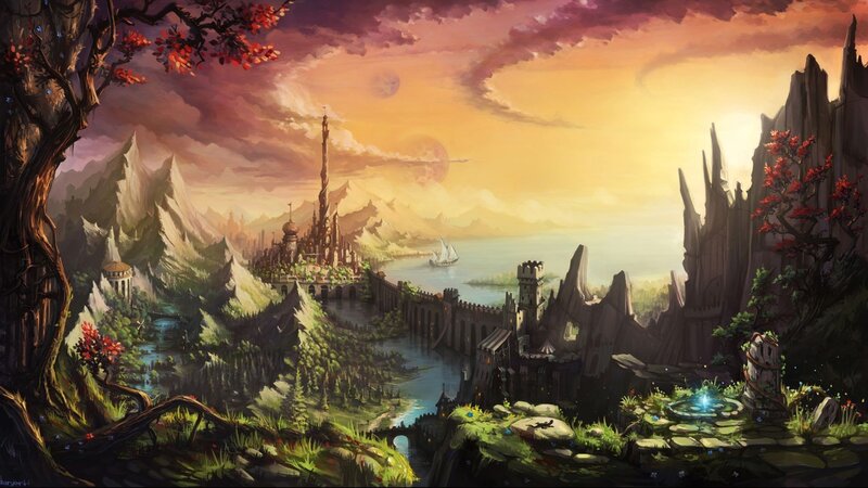 Fantasy Castle Landscape — Orange, Dramatic, Sunset