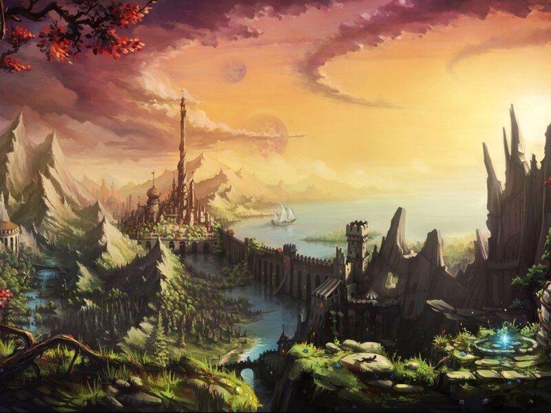 Fantasy Castle Landscape — Orange, Dramatic
