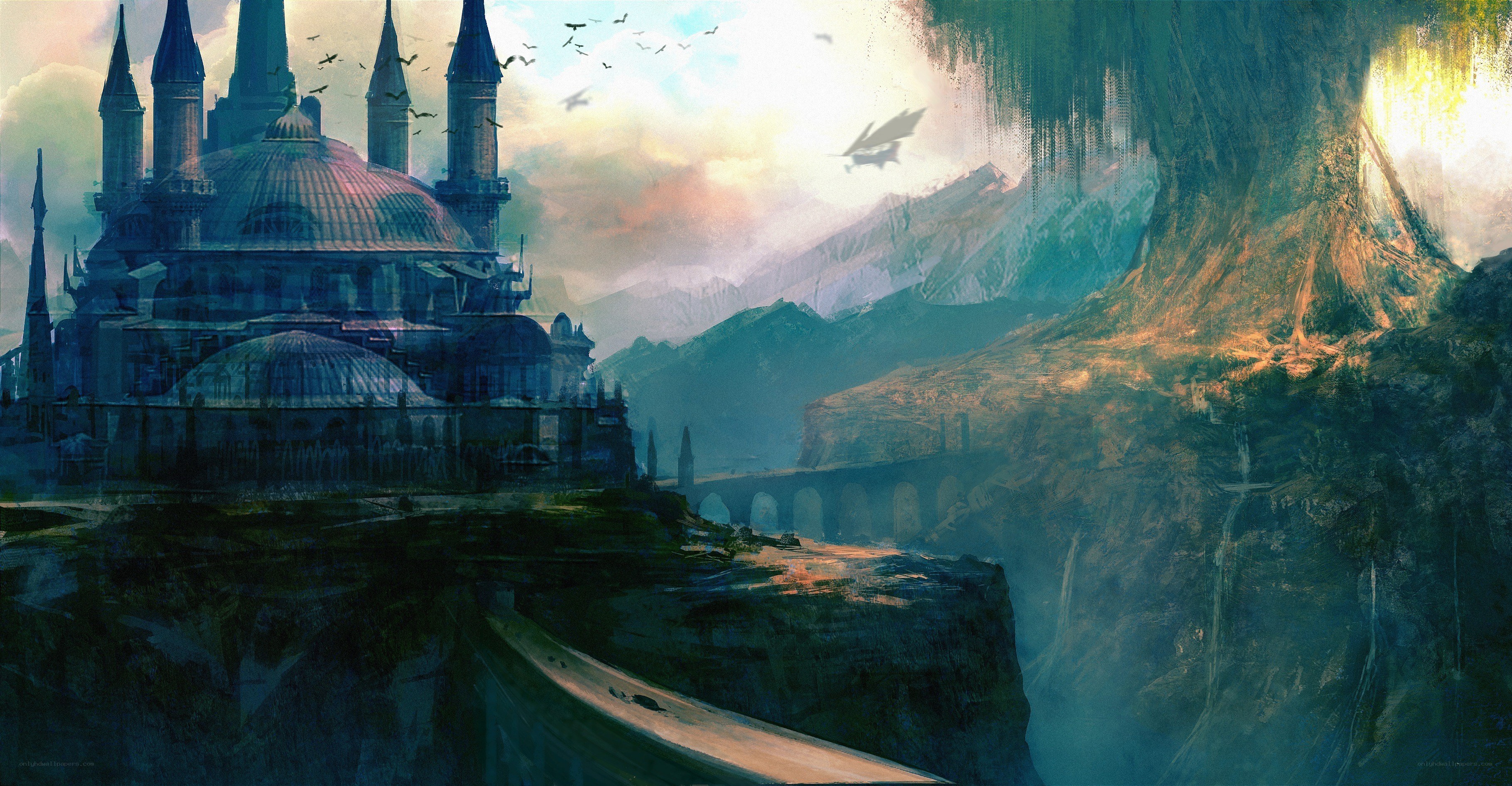 Fantasy castle on a cliff