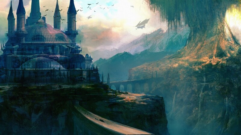 Fantasy castle on a cliff