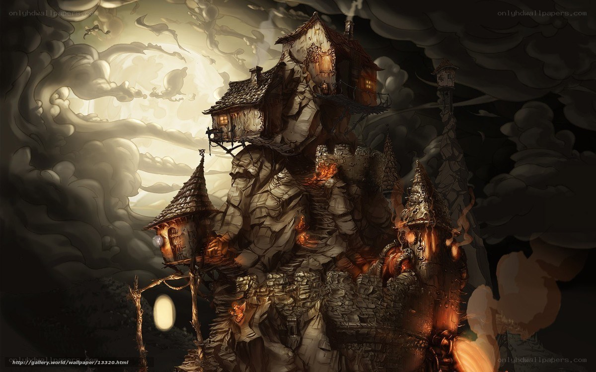 Fantasy castle on a rocky cliff