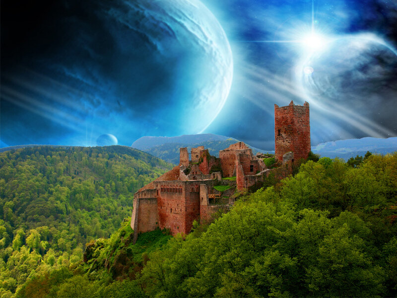Fantasy castle on alien planet