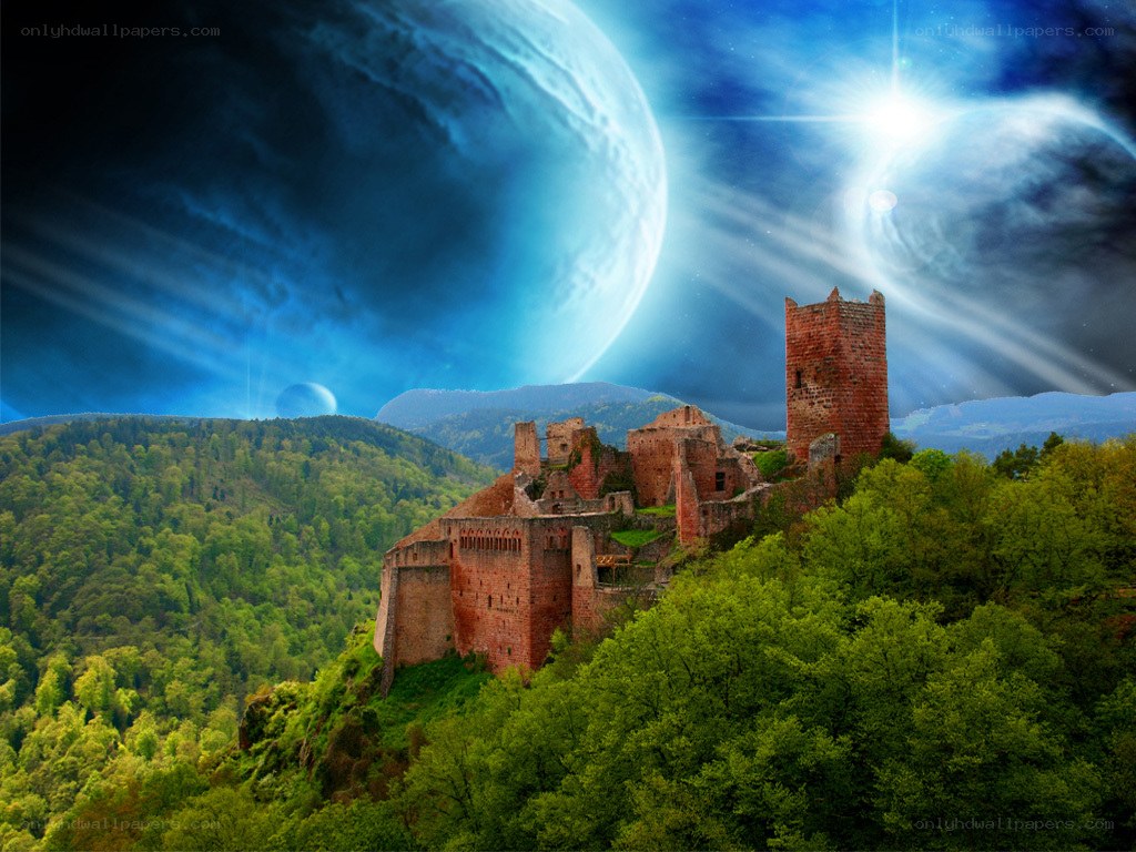 Fantasy castle on alien planet