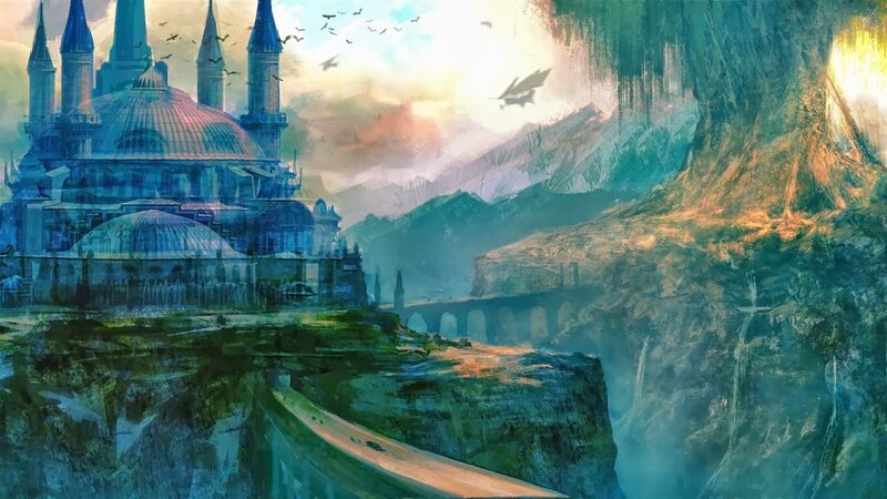 Fantasy Castle on Cliff — Blue, Dramatic, Sunset