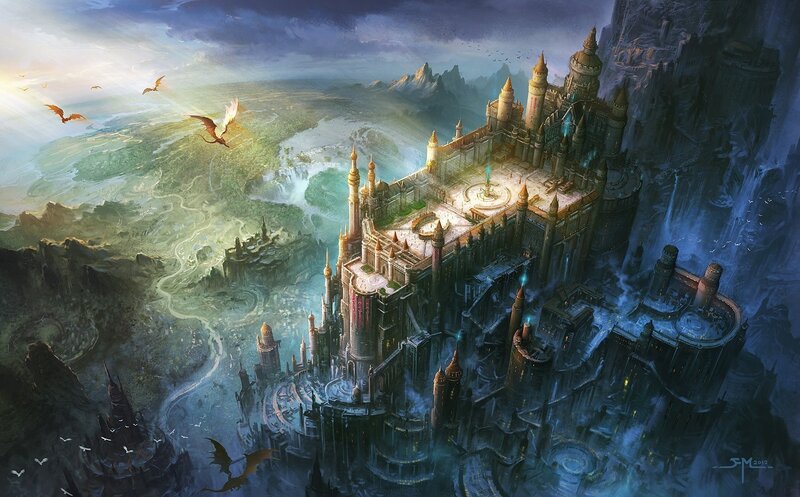 Fantasy Castle on Cliff — Blue, Dramatic