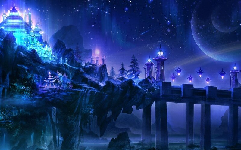 Fantasy Castle on Cliff — Blue, Serene