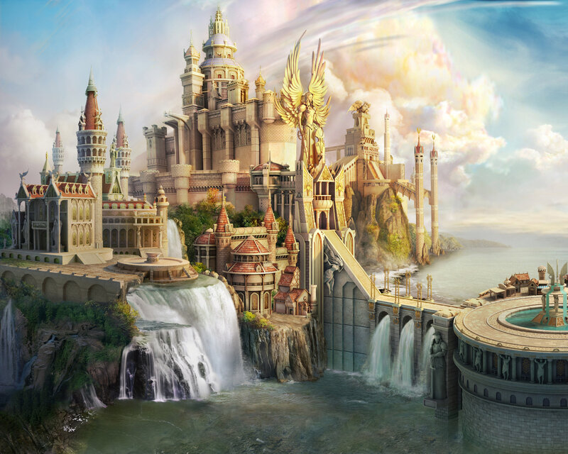 Fantasy Castle on Cliff — Blue