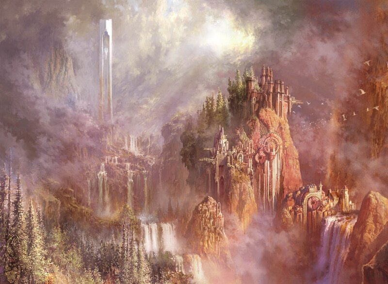 Fantasy Castle on Cliff — Brown, Dramatic, Sunset