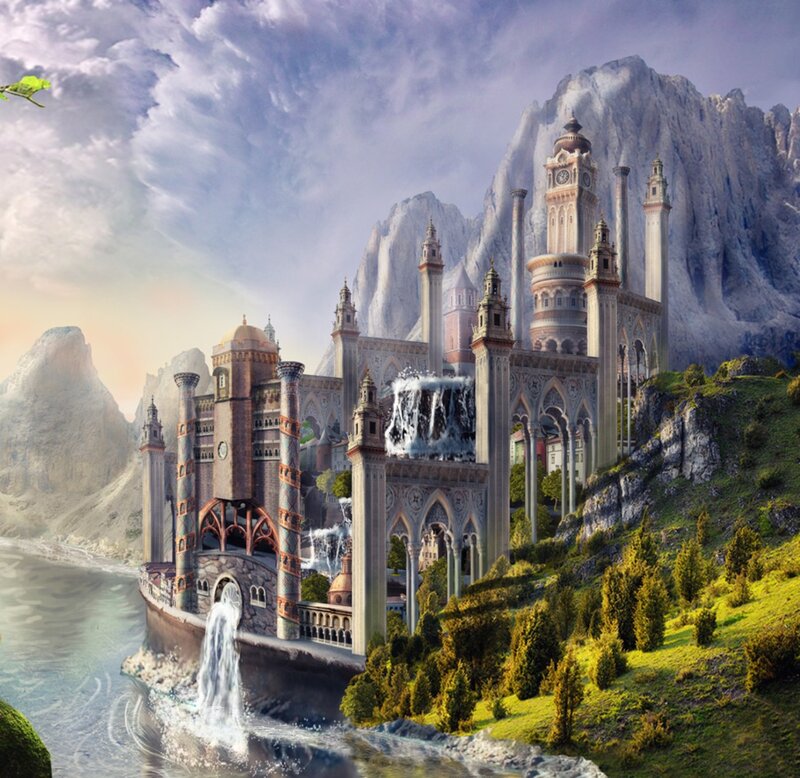 Fantasy Castle on Cliff — Green, Dramatic
