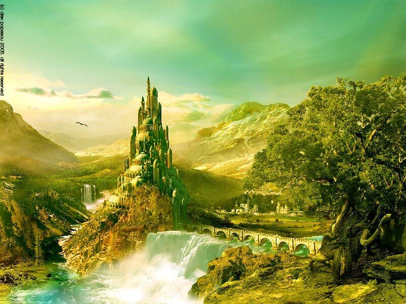 Fantasy Castle on Cliff — Green, Serene