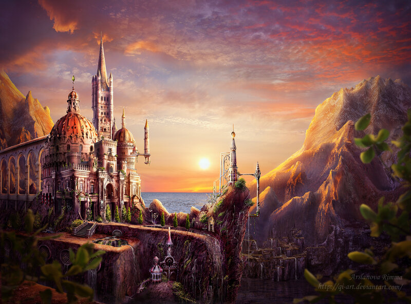 Fantasy Castle on Cliff — Orange