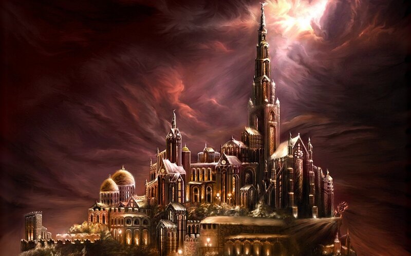 Fantasy Castle on Cliff — Purple