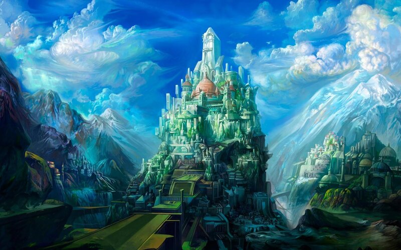 Fantasy Castle on Mountain — Blue, Dramatic