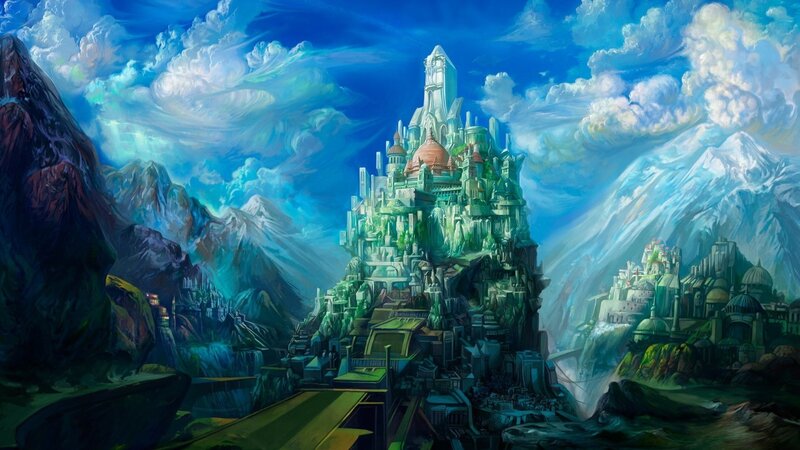 Fantasy Castle on Mountain — Blue