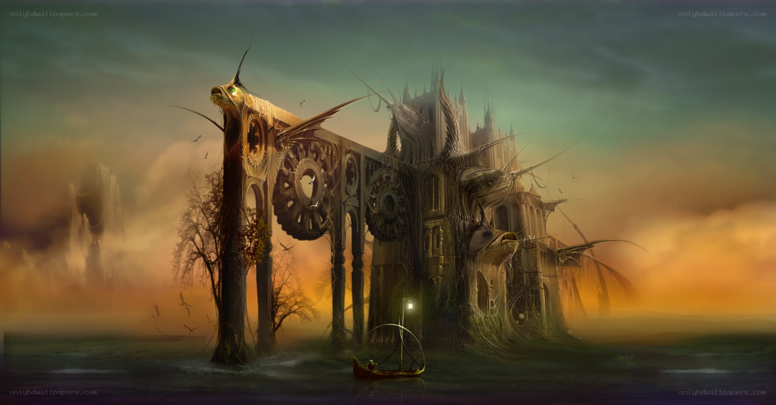 Fantasy castle on water