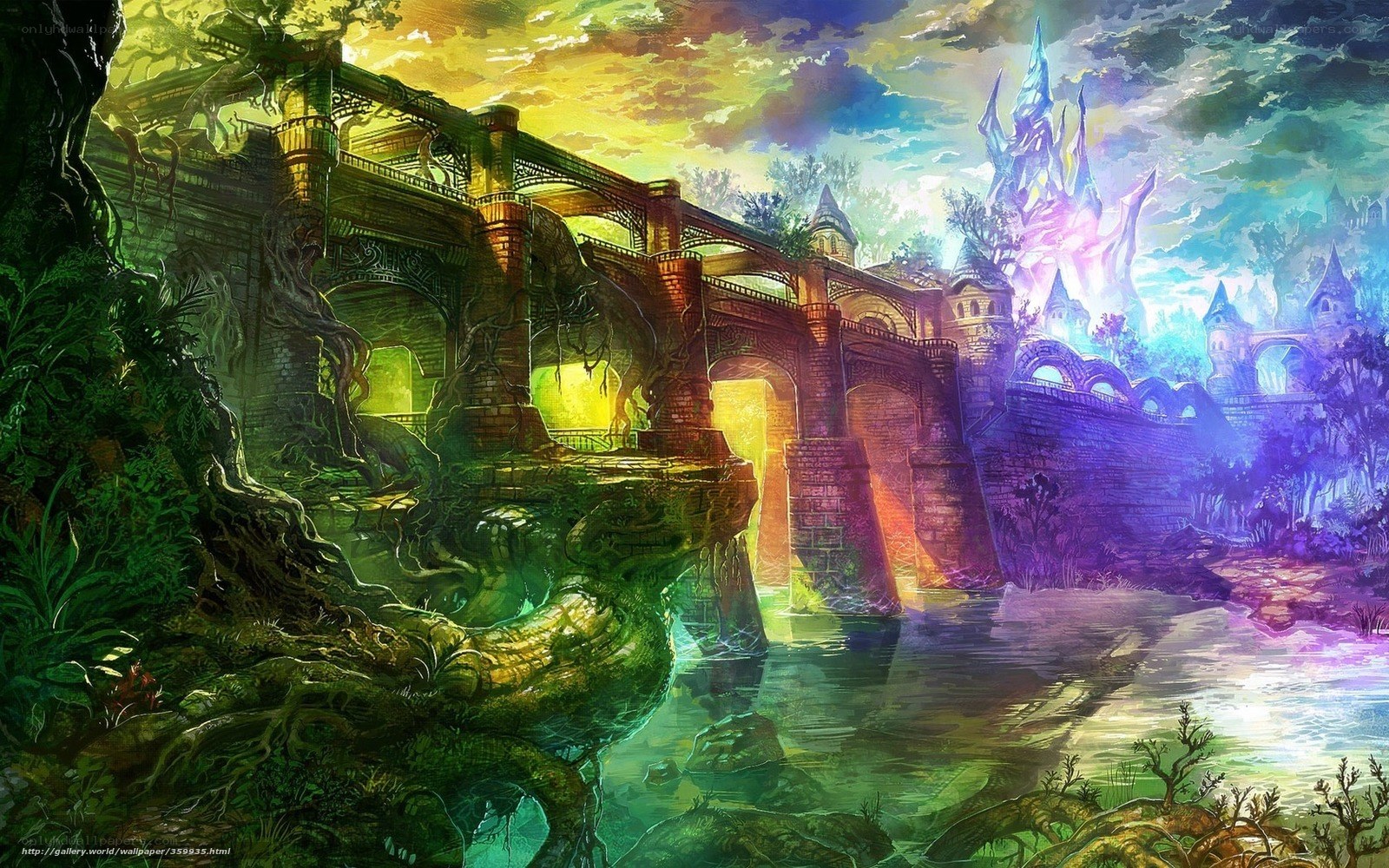 Fantasy castle over river