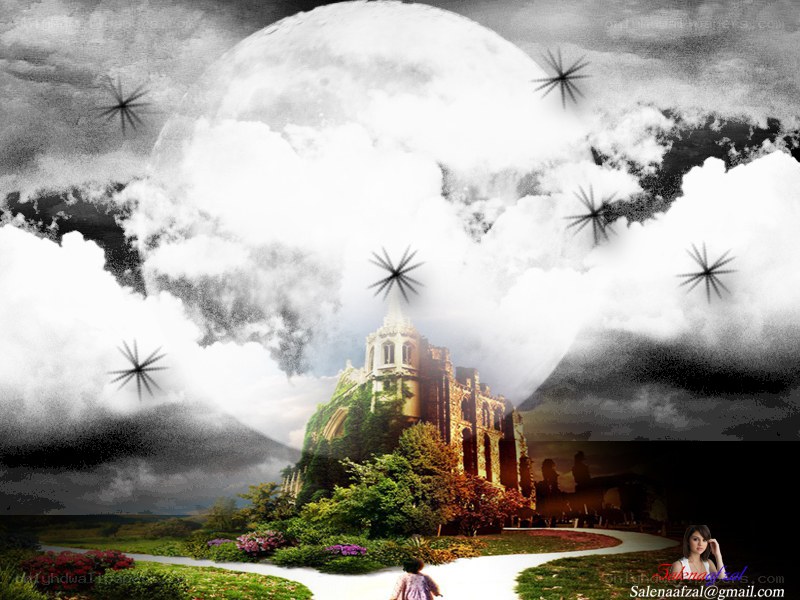 Fantasy castle under moonlight