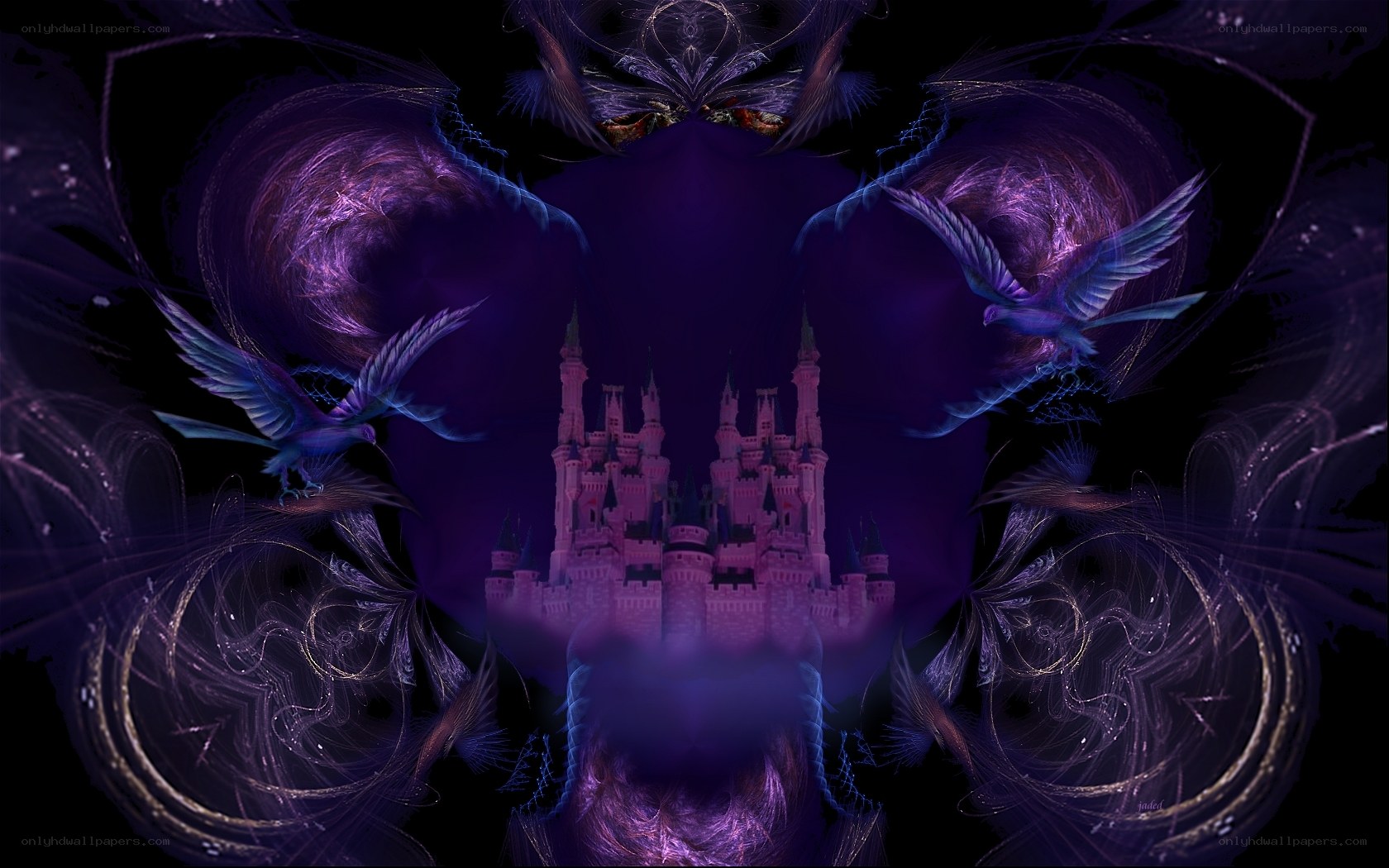 Fantasy castle with birds