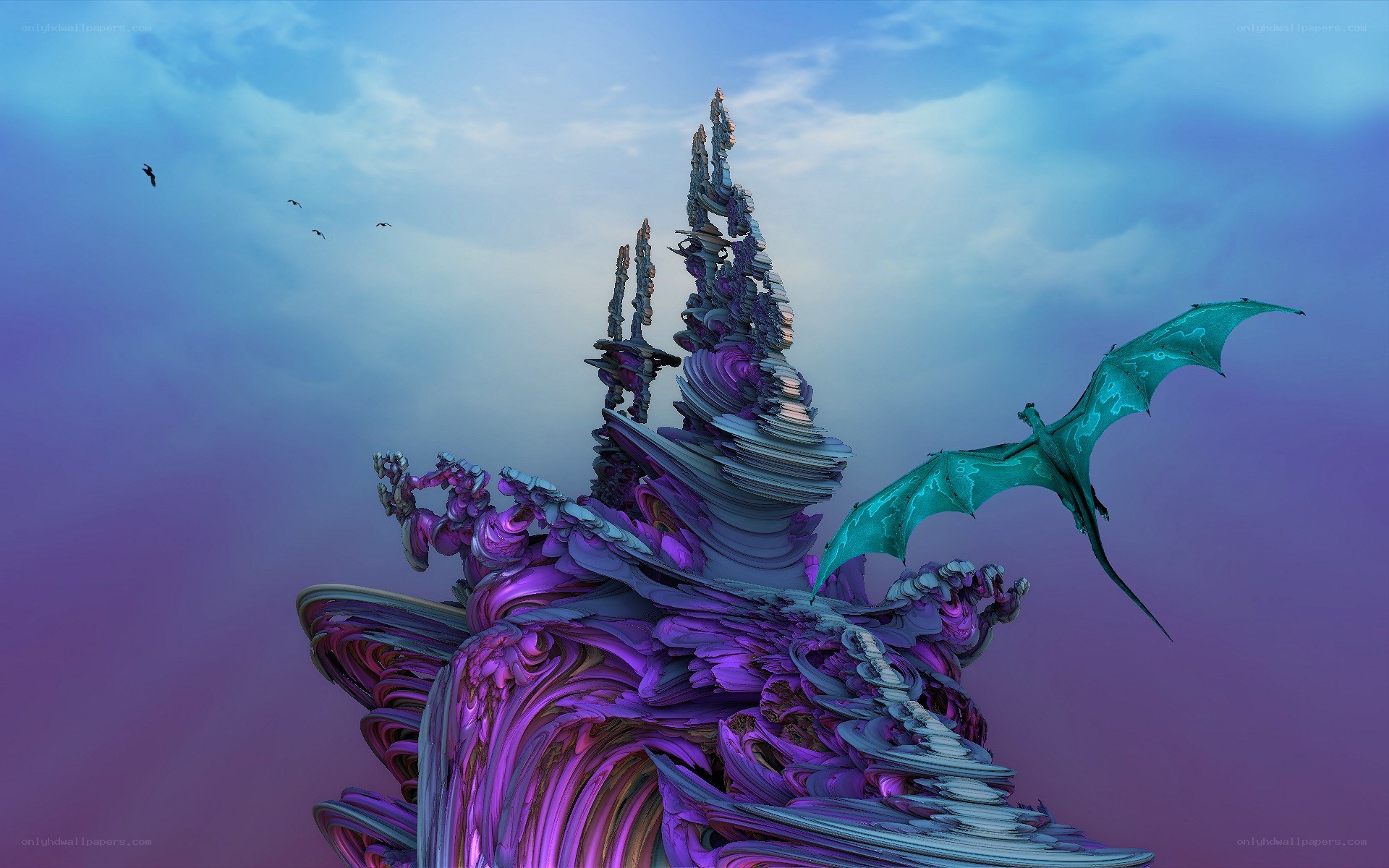Fantasy castle with dragon