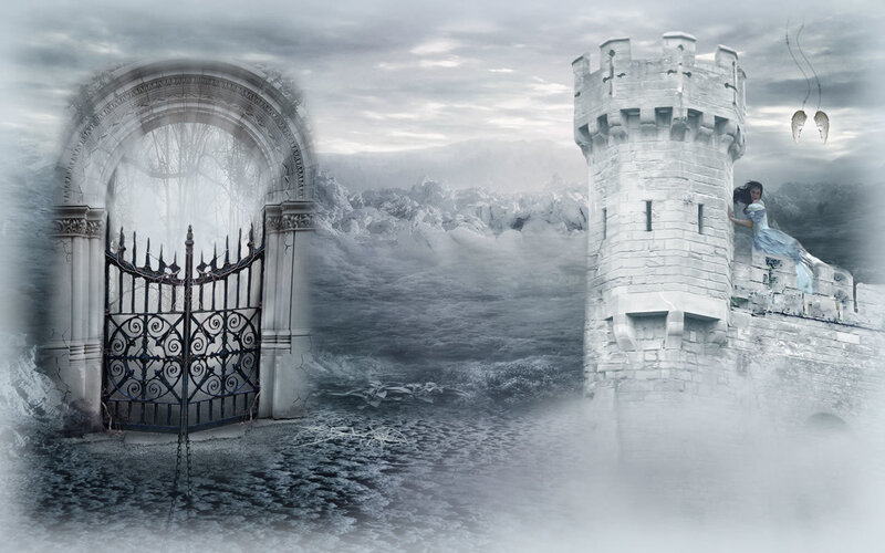Fantasy castle with gate and tower