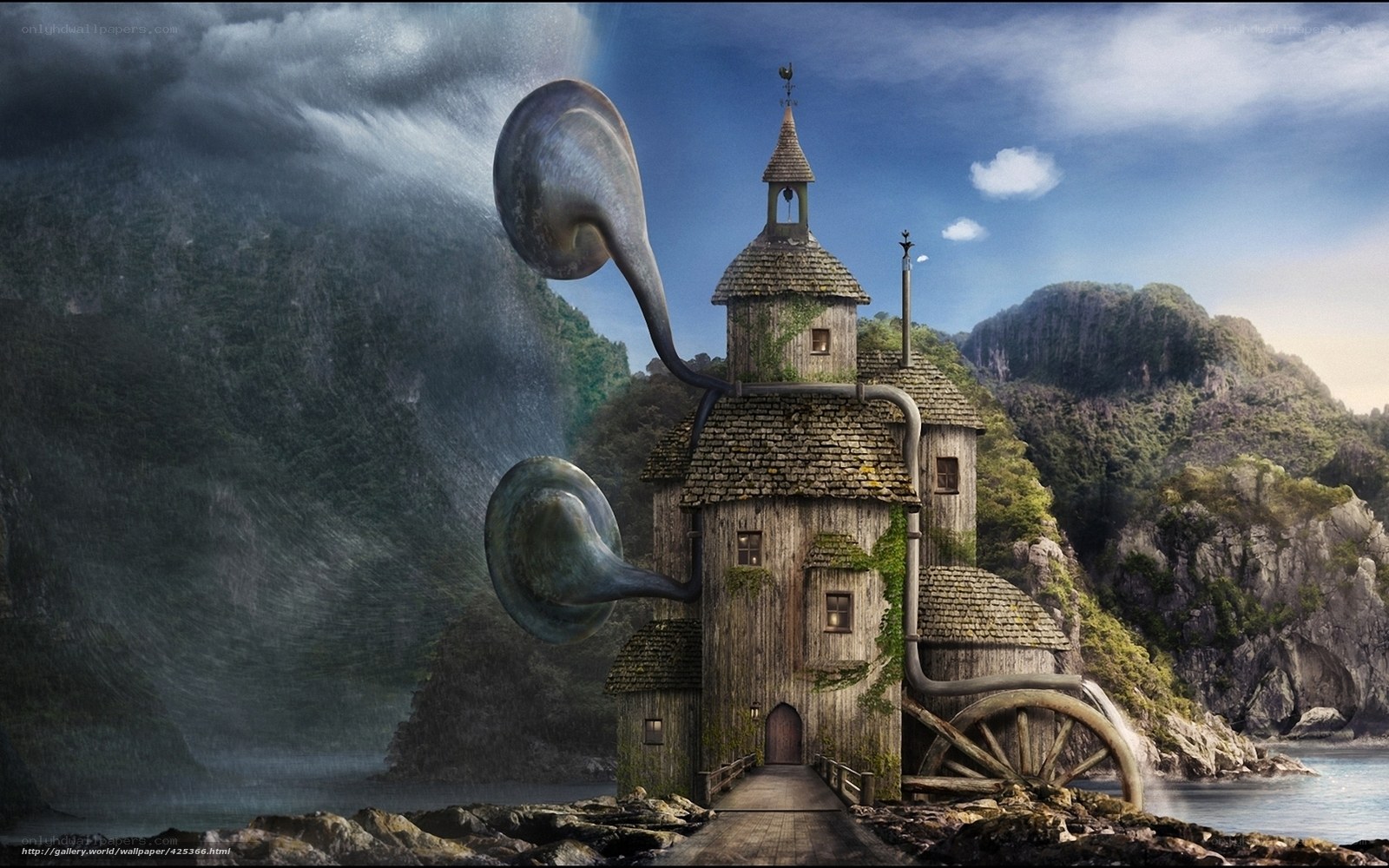 Fantasy castle with giant horns