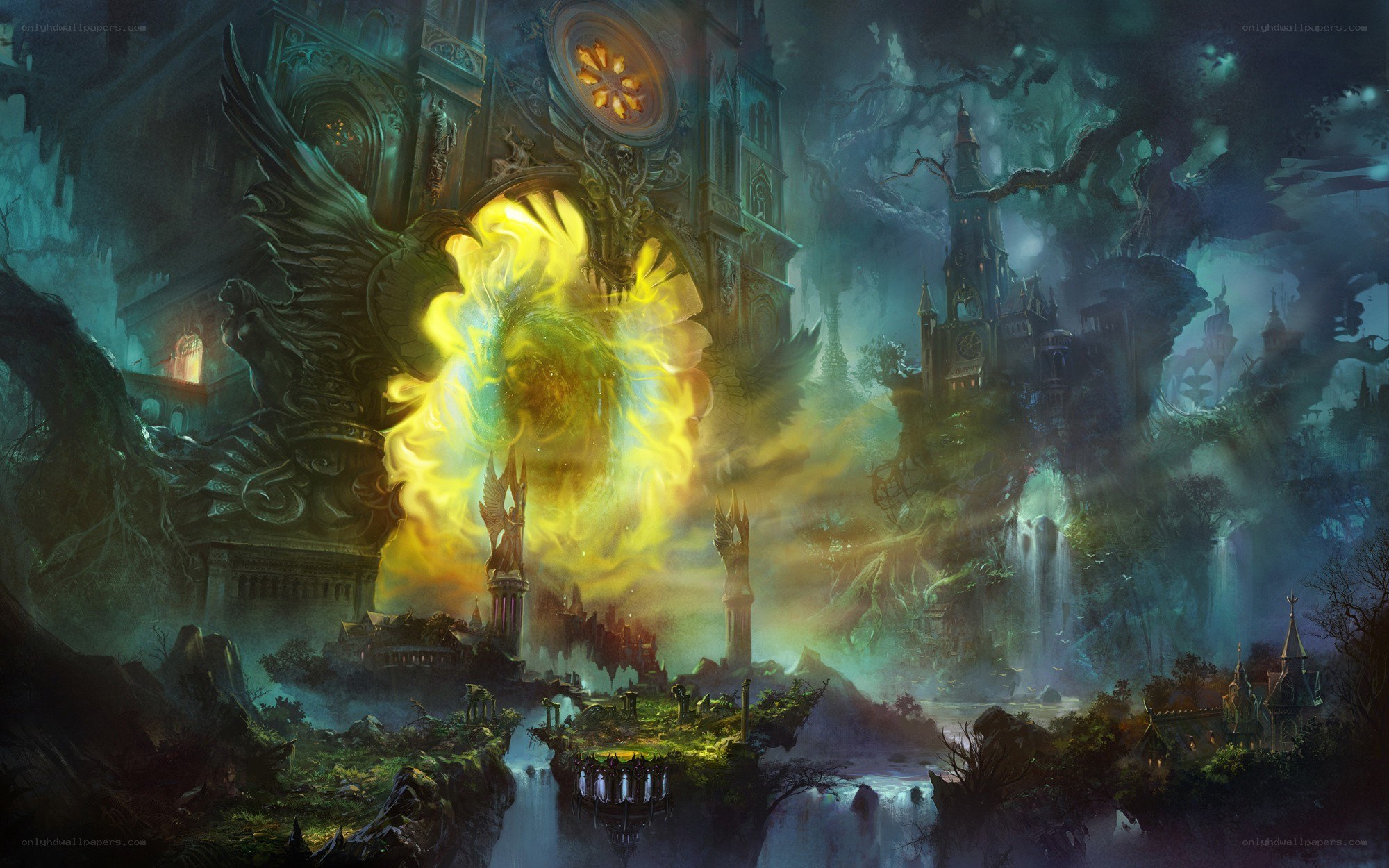 Fantasy castle with glowing portal