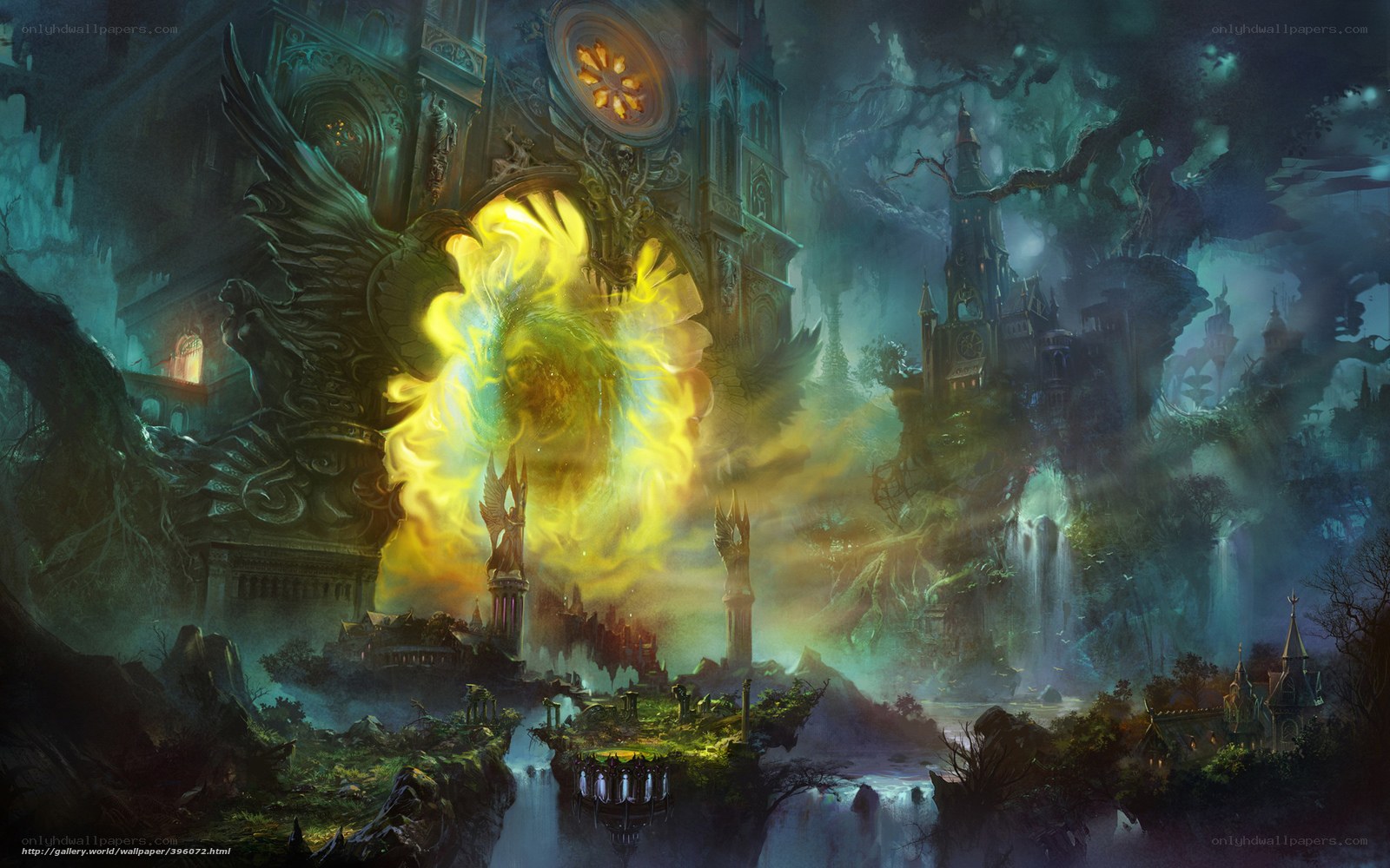 Fantasy castle with glowing portal