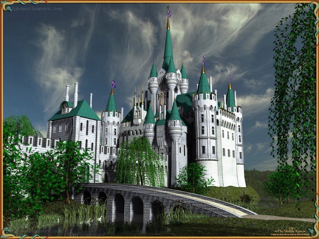 Fantasy castle with green roofs
