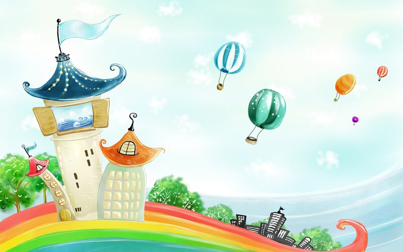 Fantasy Castle with Hot Air Balloons — Blue