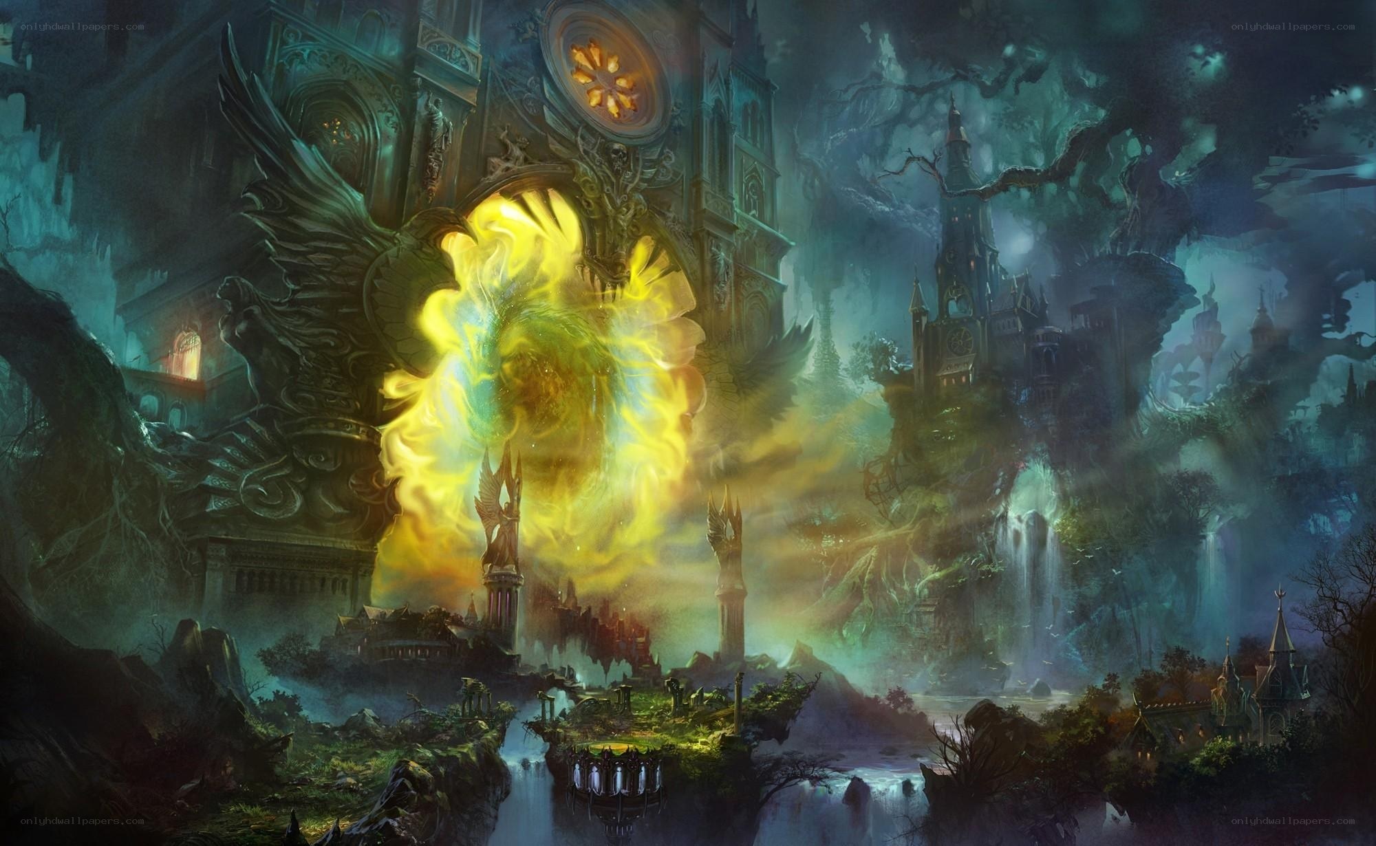 Fantasy castle with magical portal