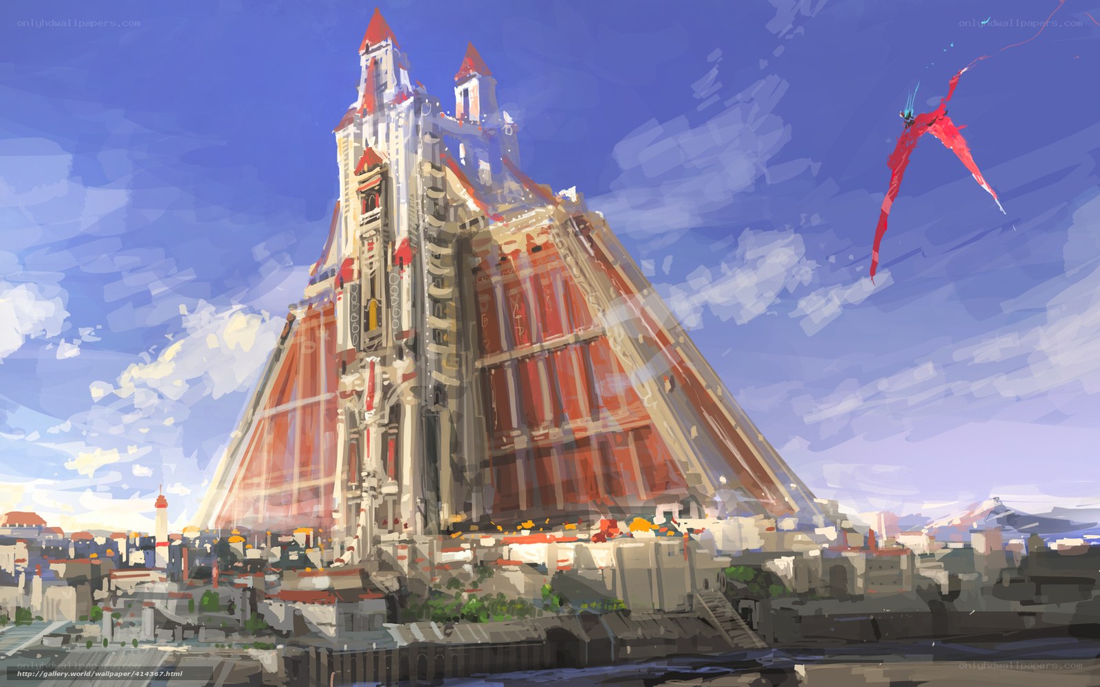 Fantasy castle with red dragon