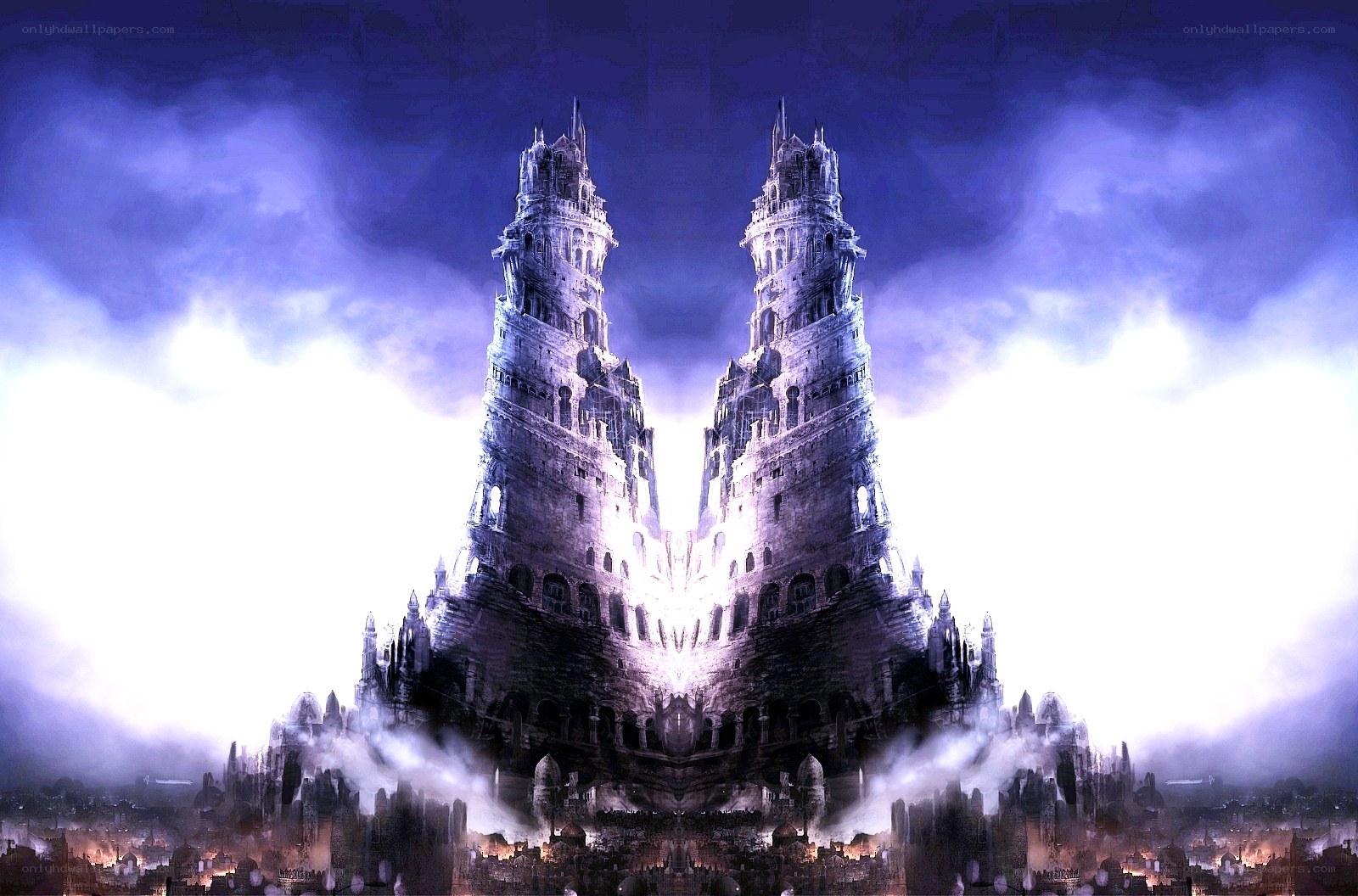 Fantasy castle with twin towers