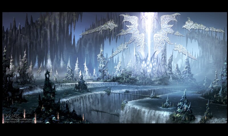 fantasy cavern with glowing structure
