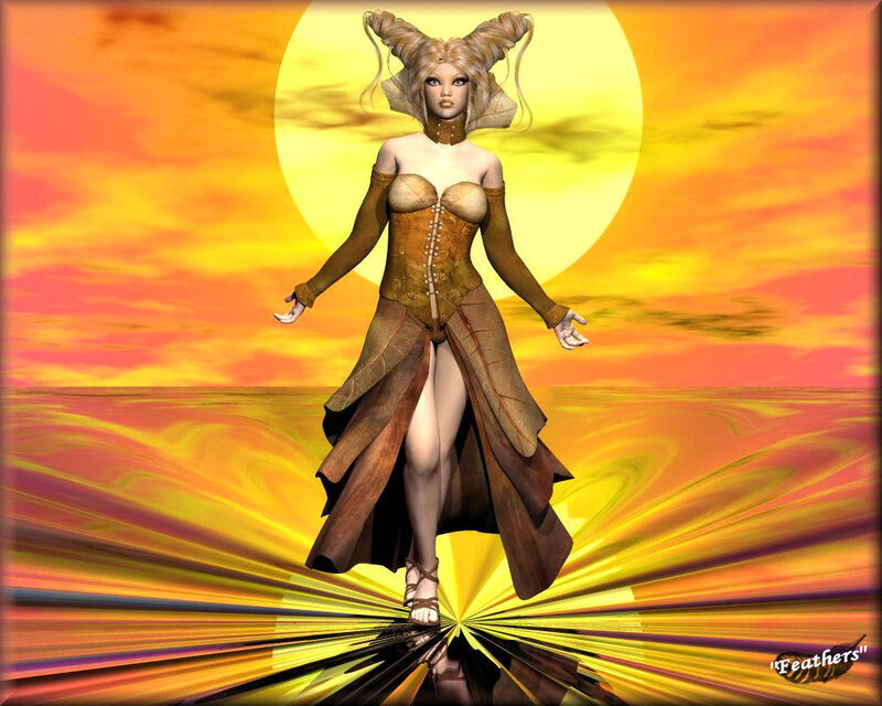 fantasy character at sunset