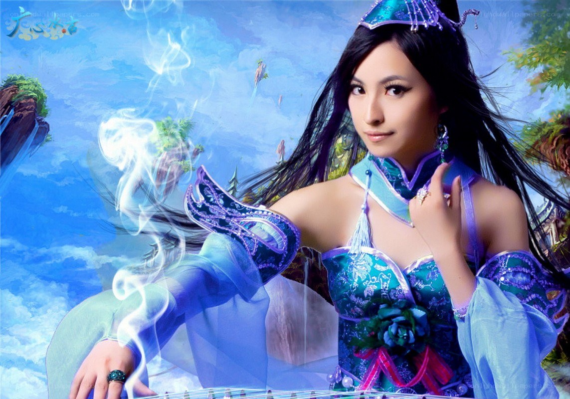 fantasy character in blue costume