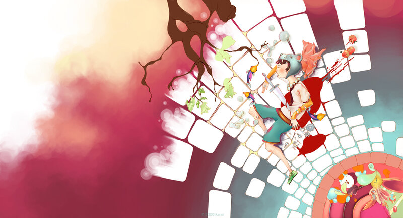 fantasy character on tiled path
