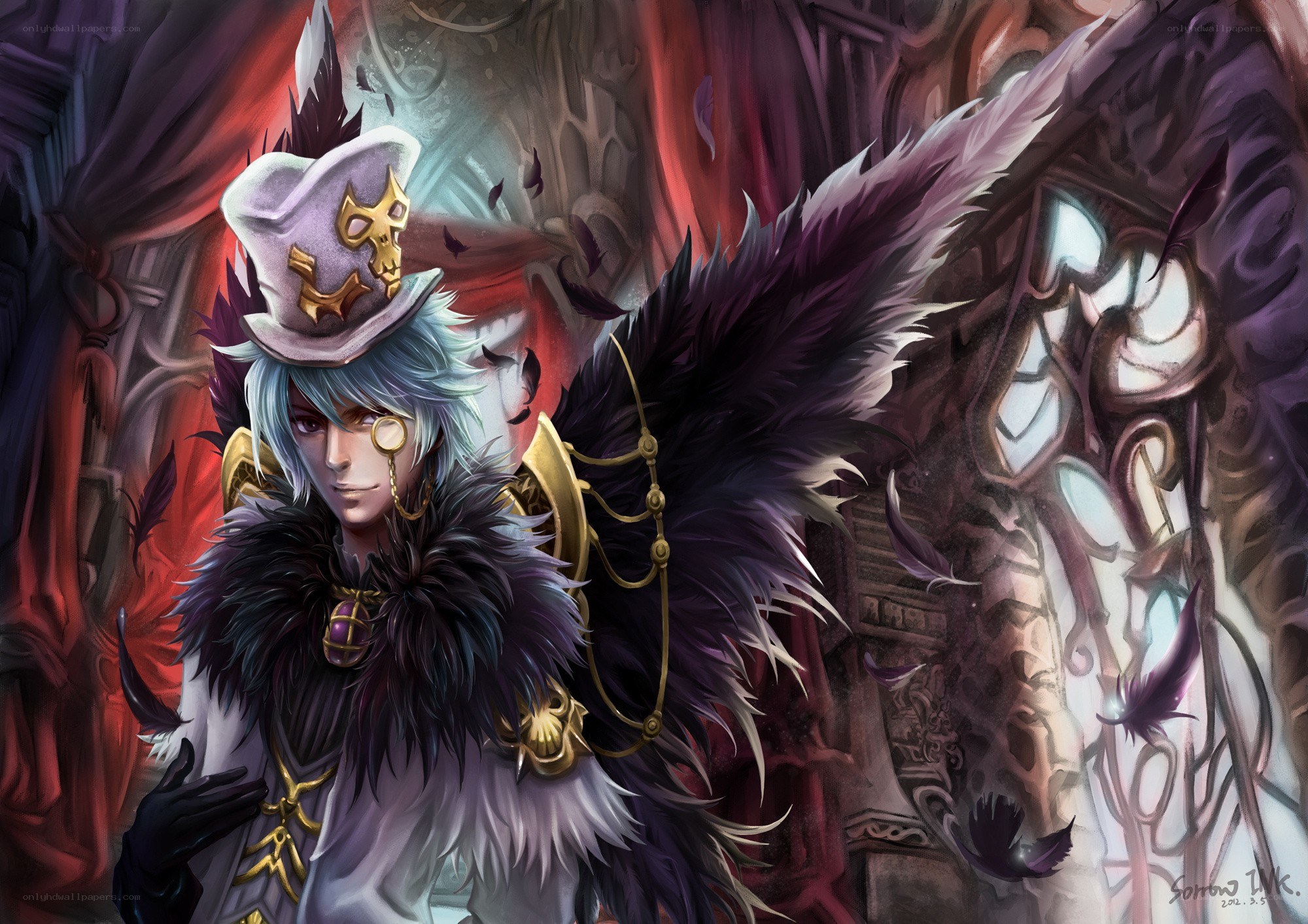 fantasy character with feathered coat