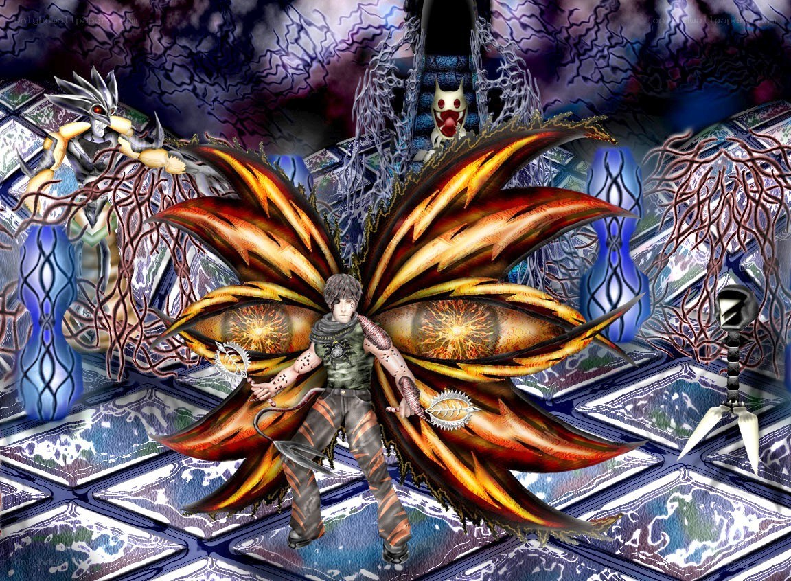 fantasy character with fiery wings